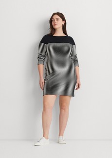 Lauren Ralph Lauren Plus Size Cotton Striped Dress - Black/Mascarpone Cream