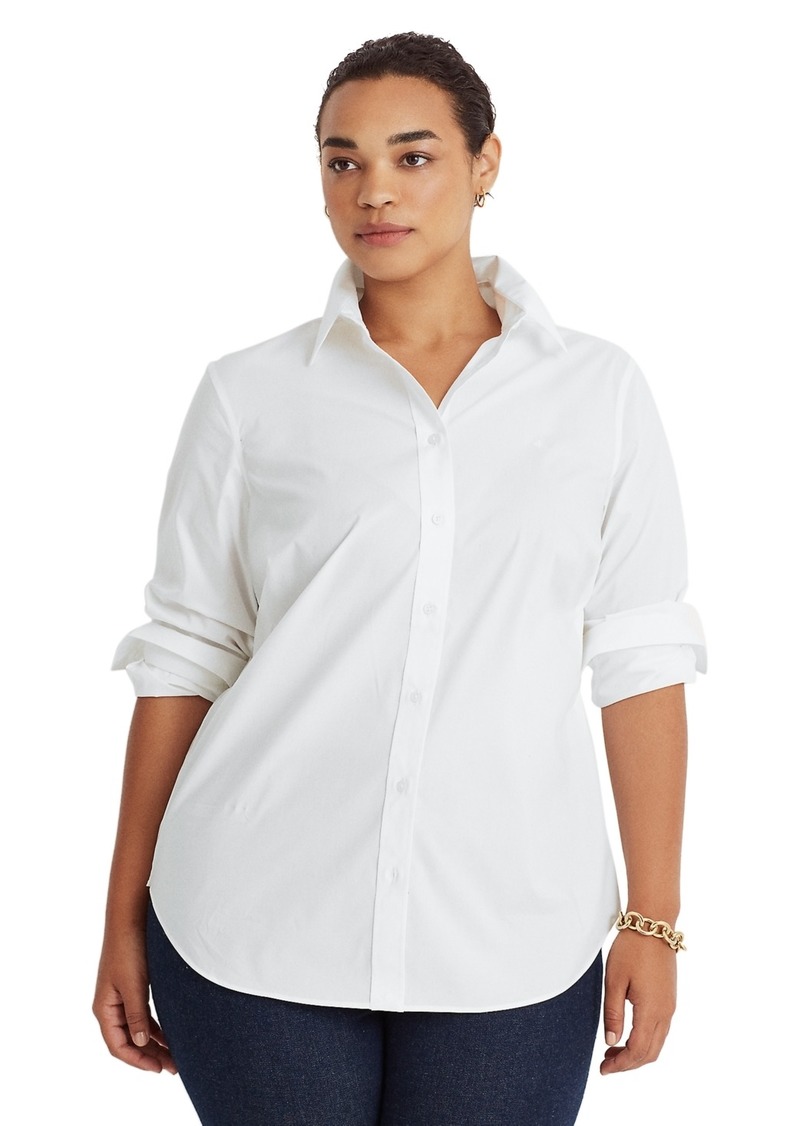 Lauren Ralph Lauren Plus-Size Easy Care Cotton Shirt - Blue