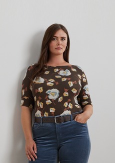 Lauren Ralph Lauren Plus Size Floral Boat-Neck Tee - Brown