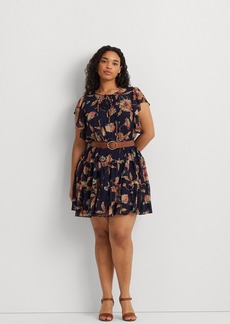 Lauren Ralph Lauren Plus Size Floral Fit & Flare Dress - Navy/Tan/Multi