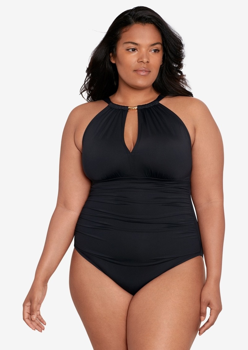 Lauren Ralph Lauren Plus Size Halter-Neck One Piece Swimsuit - Black