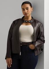 Lauren Ralph Lauren Plus Size Leather Moto Jacket - Brown