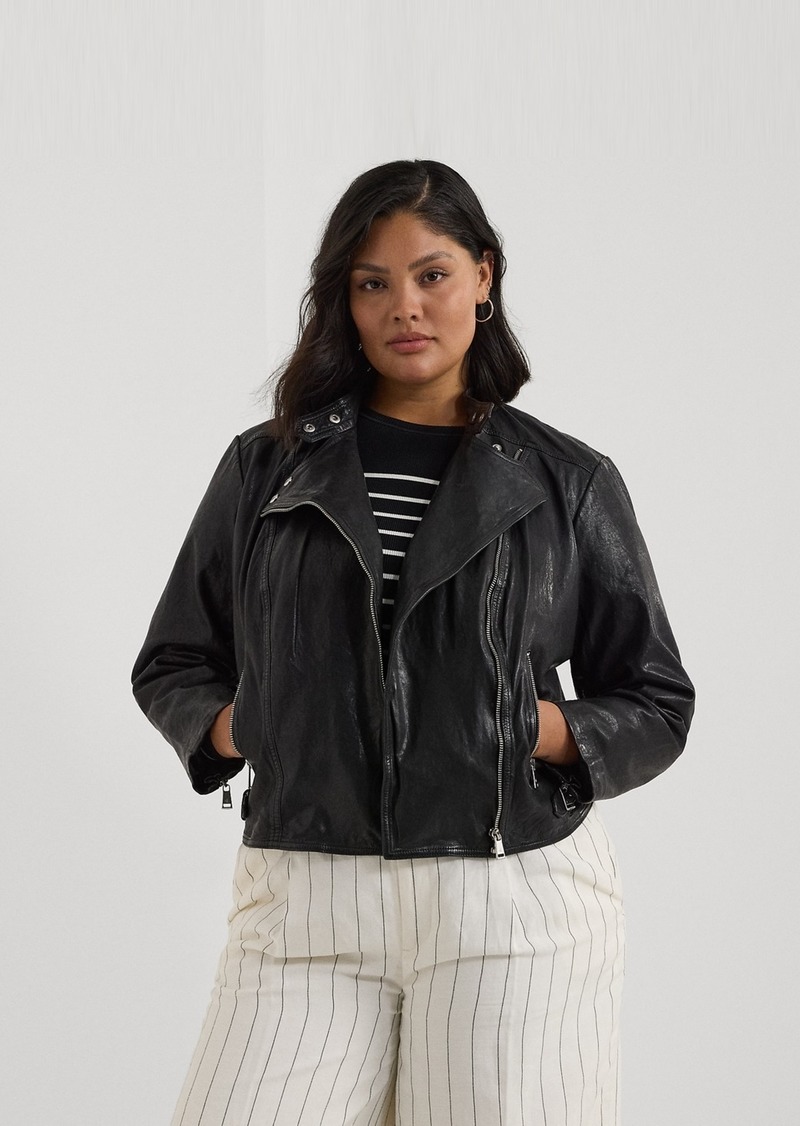 Lauren Ralph Lauren Plus Size Leather Moto Jacket - Polo Black