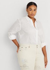 Lauren Ralph Lauren Plus Size Linen Roll-Tab Shirt - White