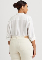 Lauren Ralph Lauren Plus Size Linen Roll-Tab Shirt - White