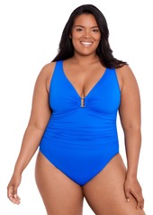 Lauren Ralph Lauren Plus Size Ruched One-Piece Swimsuit - Royal Blue