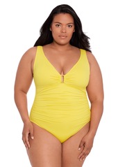 Lauren Ralph Lauren Plus Size Ruched One-Piece Swimsuit - Bright Yellow