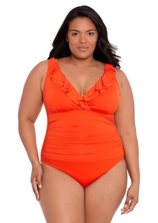 Lauren Ralph Lauren Plus Size Ruffle-v-Neck One-Piece Swimsuit - Papaya