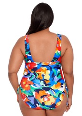 Lauren Ralph Lauren Plus Size Side-Shirred One-Piece Swimsuit - Bold Abstract