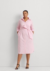 Lauren Ralph Lauren Plus Size Striped Belted Shirtdress - Pink/White Multi