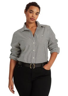 Lauren Ralph Lauren Plus-Size Striped Easy Care Cotton Shirt - Black/White