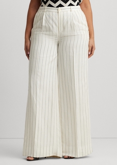 Lauren Ralph Lauren Plus Size Linen-Blend Striped Wide-Leg Pants - Mascarpone Cream/Black