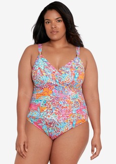 Lauren Ralph Lauren Plus Size Surplice Underwire One-Piece Swimsuit - Amara Patchwork