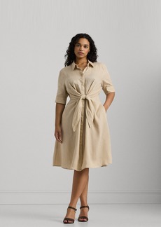 Lauren Ralph Lauren Plus Size Tie-Front Shirtdress - Explorer Sand