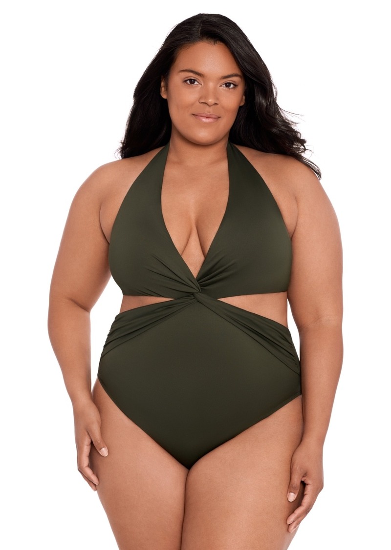 Lauren Ralph Lauren Plus Size Twist-Front Cut-Out One-Piece Swimsuit - Olive