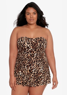 Lauren Ralph Lauren Plus Size Twisted Shirred Skirted Swimsuit - Leopard