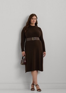 Lauren Ralph Lauren Plus Size Wool-Blend Long-Sleeve Sweater Dress - Circuit Brown