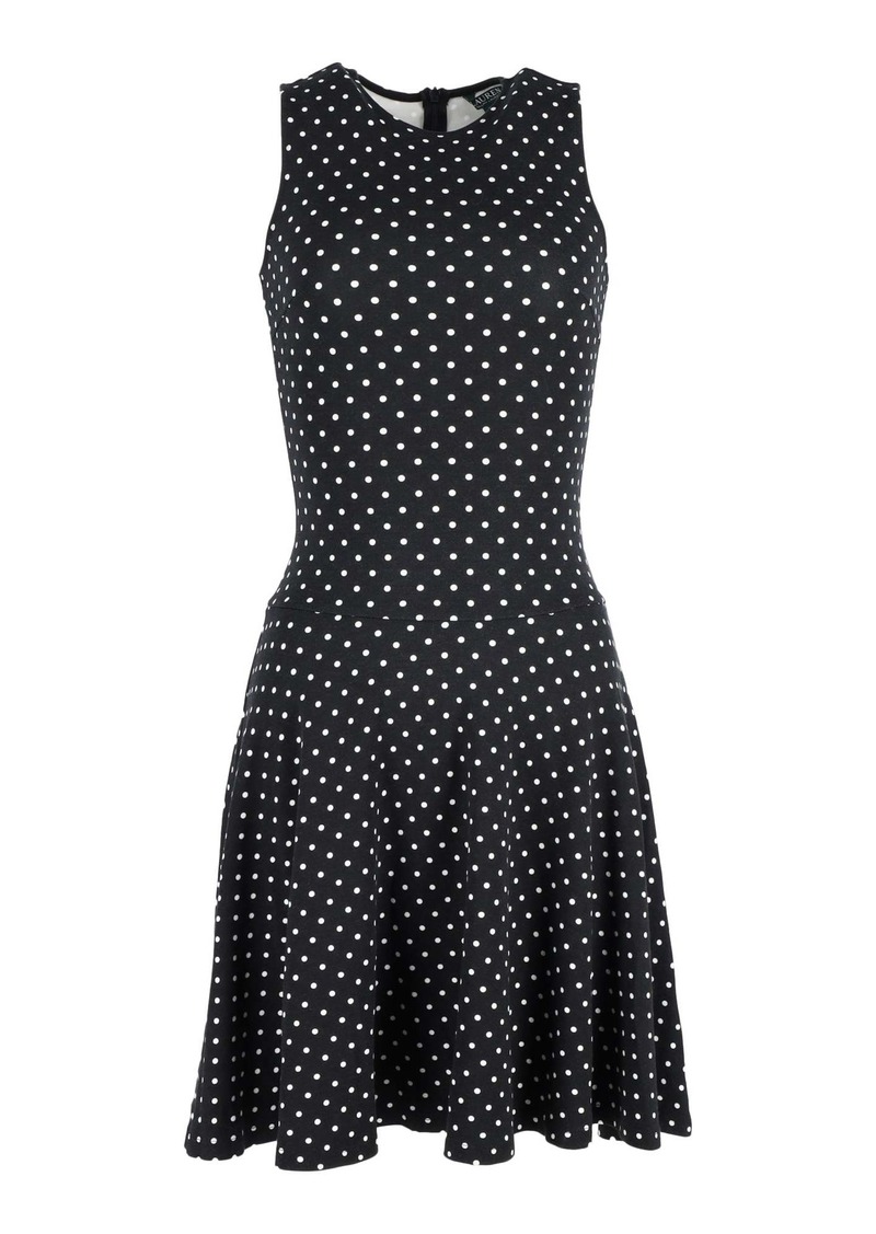 Lauren Ralph Lauren Polka-Dot Fit-and-Flare Dress in Black Polyester