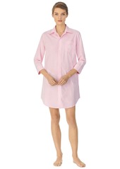 Lauren Ralph Lauren Roll Cuff Sleepshirt Nightgown - Pink Stripe