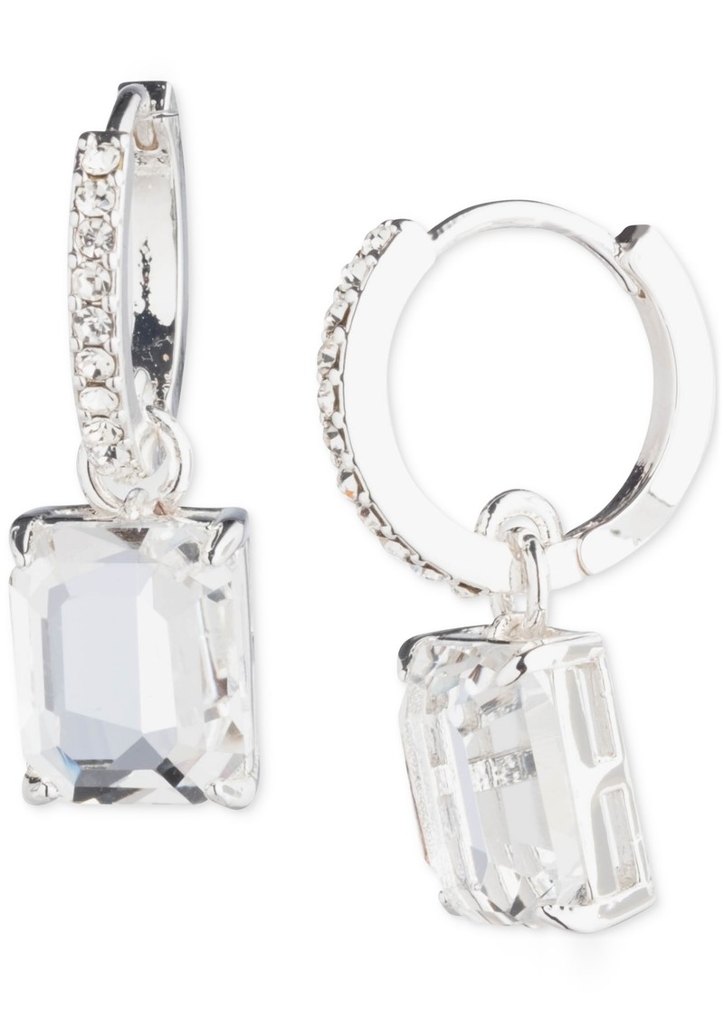 Lauren Ralph Lauren Silver-Tone Crystal Charm Pave Huggie Hoop Earrings - White