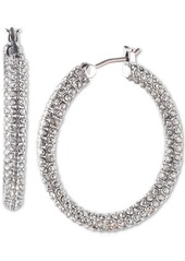 Lauren Ralph Lauren Silver-Tone Medium Pave Oval Hoop Earrings - Crystal Wh