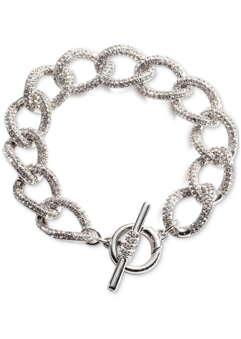 Lauren Ralph Lauren Silver-Tone Pave Curb Chain Flex Bracelet - Crystal Wh