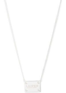 "Lauren Ralph Lauren Sterling Silver Crystal Logo Pendant 15"" Necklace - Crystal Wh"