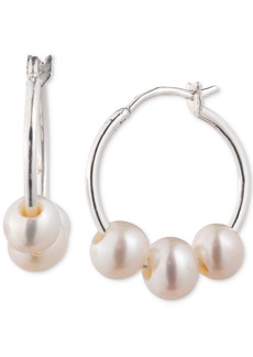 Lauren Ralph Lauren Sterling Silver Genuine Freshwater Pearl Hoop Earrings - White