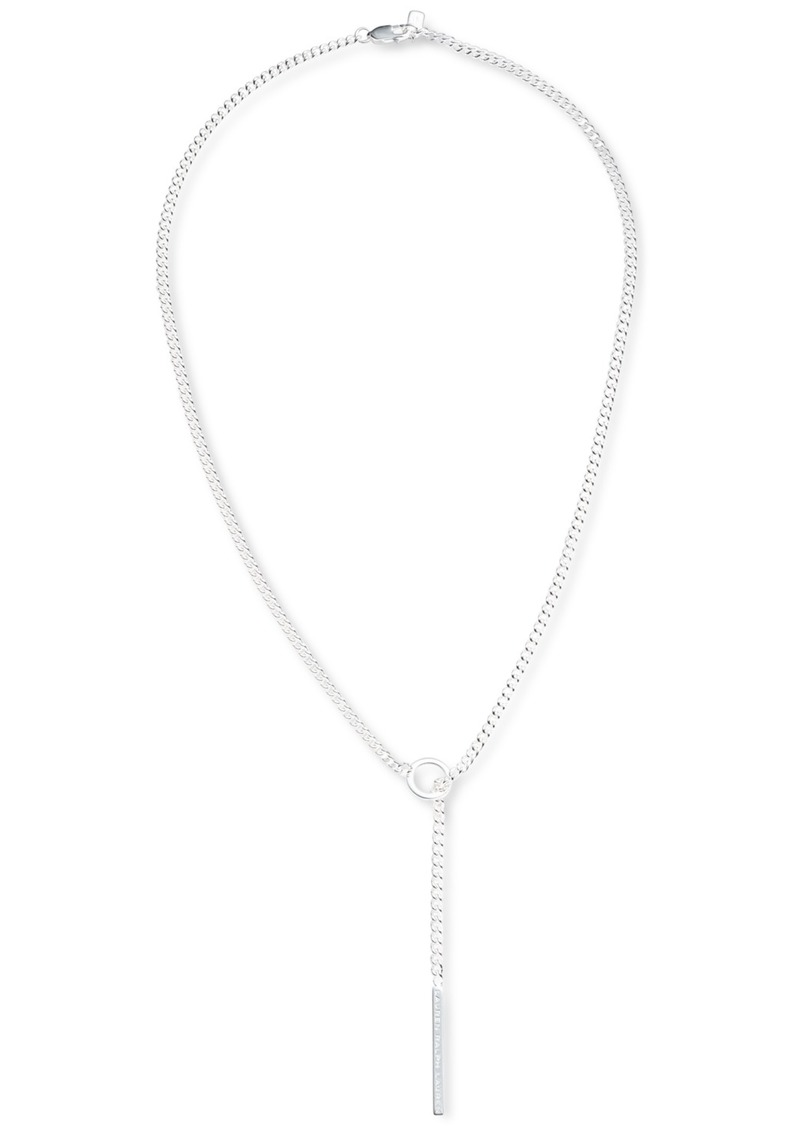 "Lauren Ralph Lauren Sterling Silver Logo-Etched Bar Lariat Necklace, 15"" + 3"" extender - Silver"