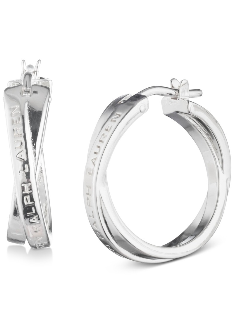 "Lauren Ralph Lauren Sterling Silver Small Logo-Etched Intertwined Hoop Earrings, 0.77"" - Silver"