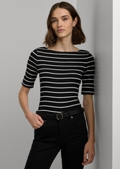 Lauren Ralph Lauren Striped Boatneck Top - White/Black