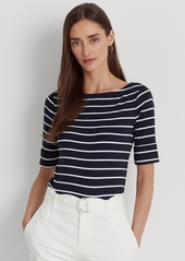 Lauren Ralph Lauren Striped Boatneck Top - White/Black