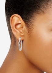 "Lauren Ralph Lauren Two-Tone Medium Pave Rondelle Bead Hoop Earrings, 1.23"" - Crystal Wh"