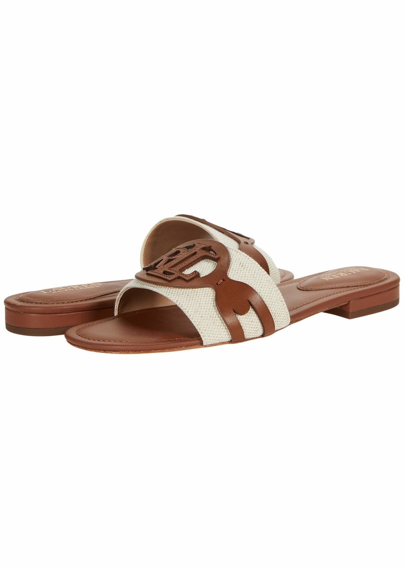 Lauren Ralph Lauren Women's Alegra Canvas-Leather Slide Sandal DEEP Saddle TAN