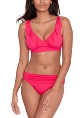 Lauren Ralph Lauren Womens Beach Club Solid Ruffle Bikini Top Ruched Bikini Bottoms