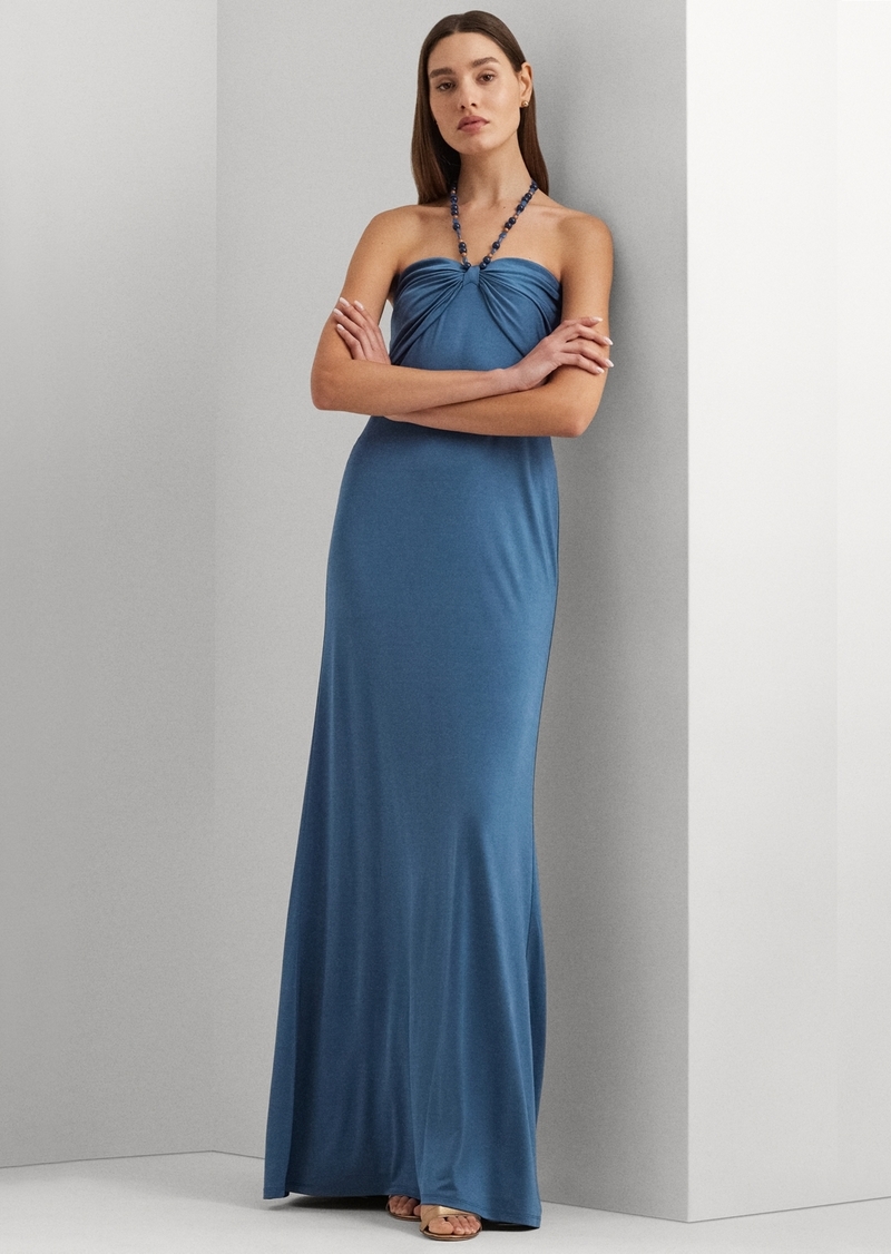 Lauren Ralph Lauren Women's Beaded Halter Jersey Gown - Indigo Dusk