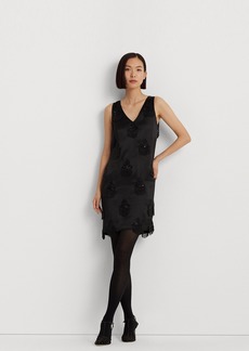 Lauren Ralph Lauren Women's Beaded Satin Sleeveless Shift Dress - Black