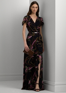 Lauren Ralph Lauren Women's Belted Floral Flutter-Sleeve Gown - Navy Multi