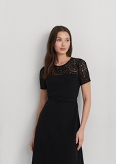 Lauren Ralph Lauren Women's Belted Lace-Trim Fit & Flare Dress - Black