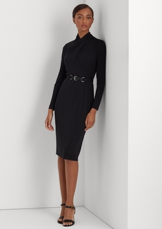 Lauren Ralph Lauren Women's Belted Mockneck Long-Sleeve Stretch Jersey Dress - Black