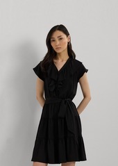 Lauren Ralph Lauren Women's Belted Ruffle-Trim Satin Tiered Dress - Black