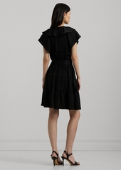 Lauren Ralph Lauren Women's Belted Ruffle-Trim Satin Tiered Dress - Black