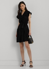 Lauren Ralph Lauren Women's Belted Ruffle-Trim Satin Tiered Dress - Black