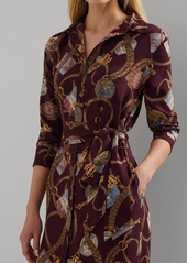 Lauren Ralph Lauren Women's Belting-Print Crepe Shirtdress, Regular & Petite - Burgundy Multi