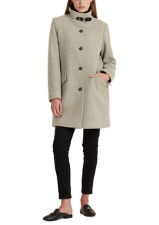 Lauren Ralph Lauren Women's Wool Blend Buckle-Collar Coat - Light Grey Herringbone
