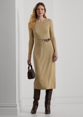 Lauren Ralph Lauren Women's Buckle-Trim Cotton-Blend Knit Midi Dress - Tan