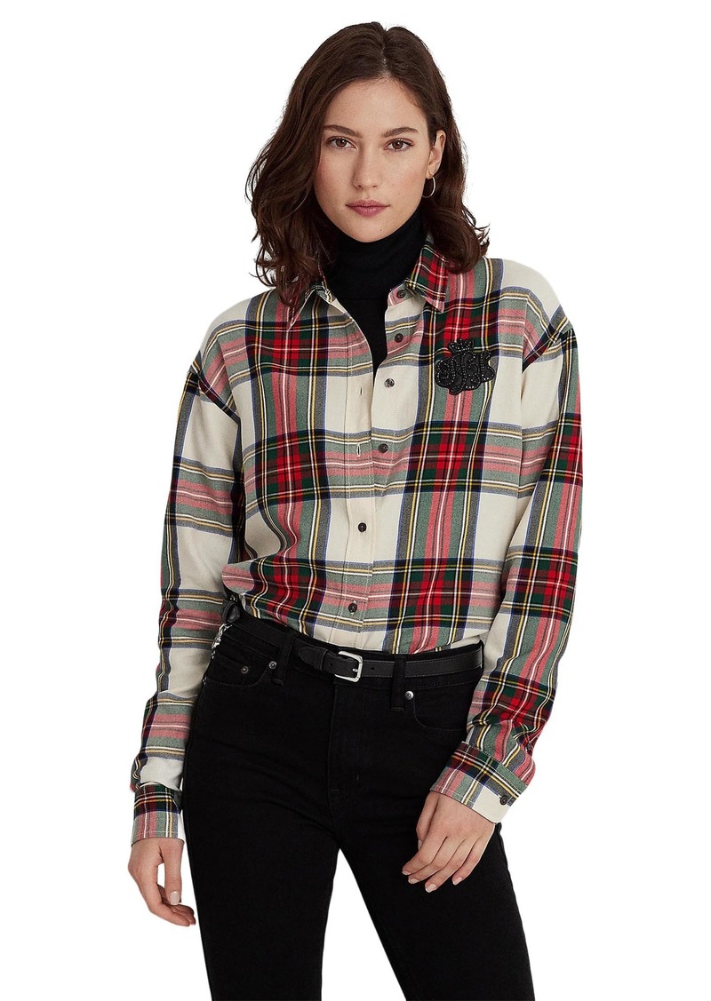 Lauren Ralph Lauren Womens Bullion Checked Plaid Twill Shirt