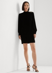 Lauren Ralph Lauren Women's Button-Trim Velvet Mockneck Dress - Black Velvet