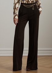 Lauren Ralph Lauren Women's Chain-Trim Pleated Jersey Wide-Leg Pants, Regular & Petite - Brown