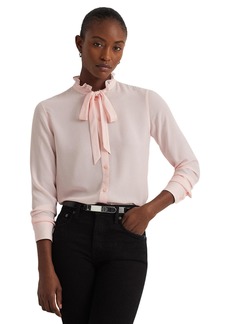 Lauren Ralph Lauren Womens Classic Fit Georgette Tie-Neck Shirt  XS